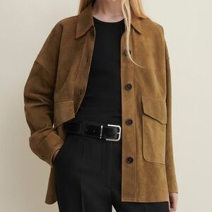 ARMA Kaylee Button-Down Lambskin Suede Jacket - Olive - Size 40 - Size Large